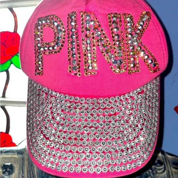 Vintage Victoria’s Secret PINK embellished studs bling Baseball Cap fashion Hat - Picture 1 of 9
